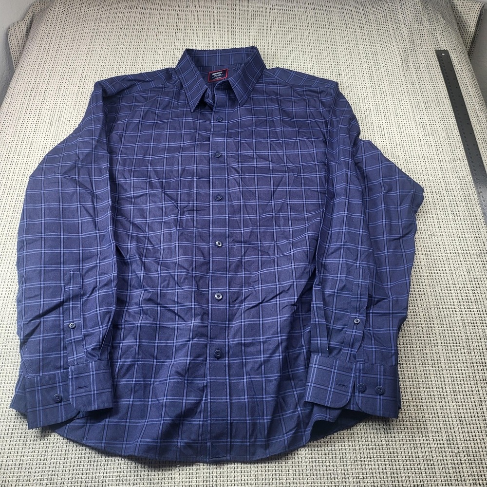 UNTUCKit Shirt Mens 2XL Blue Check Long Sleeve Button Front Wrinkle Free Casual